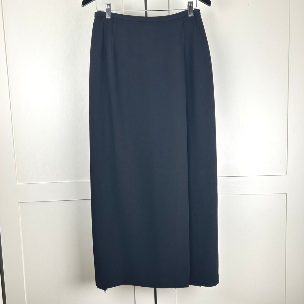 Vintage Maxi Skirt Women 6 Black Polyester High Slit Minimalist Quiet Luxury